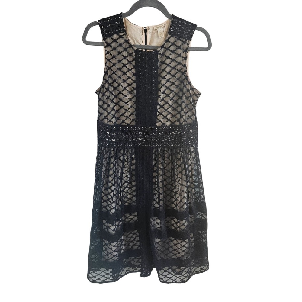 Sundance Woman SZ 10 Navy Avery Lace Dress Nude Lining Midi Romantic Embroidered